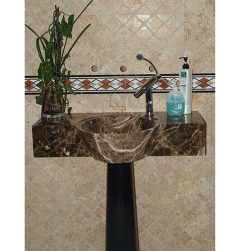 Stone Sink and Basin,Stone Pedestal,Dark Emperador