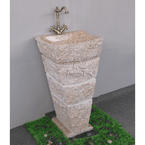Stone Sink and Basin,Stone Pedestal,Golden Yellow