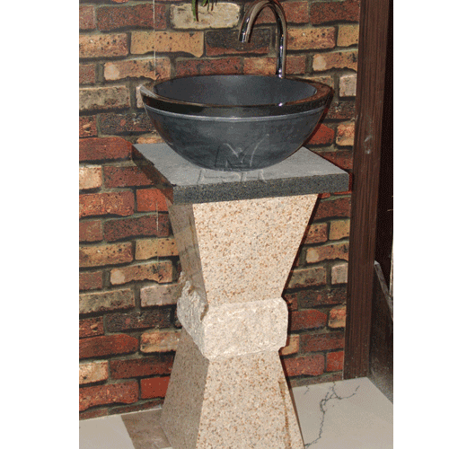 Stone Sink and Basin,Stone Pedestal,Golden Yellow and Absolute Black