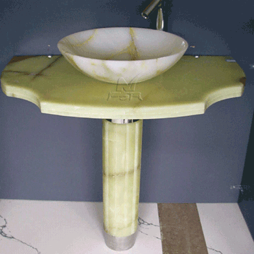 Stone Sink and Basin,Stone Pedestal,Green Jade and White Jade